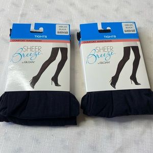 Two pair, sheer breeze, black queen size tights, never opened, never used—- new